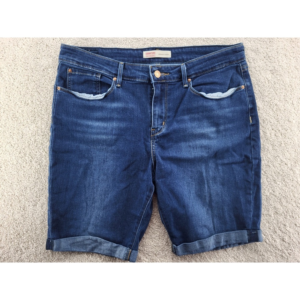 Signature by Levi Strauss Womens Bermuda Shorts Dark Wash Size 14 W32 Cuffed